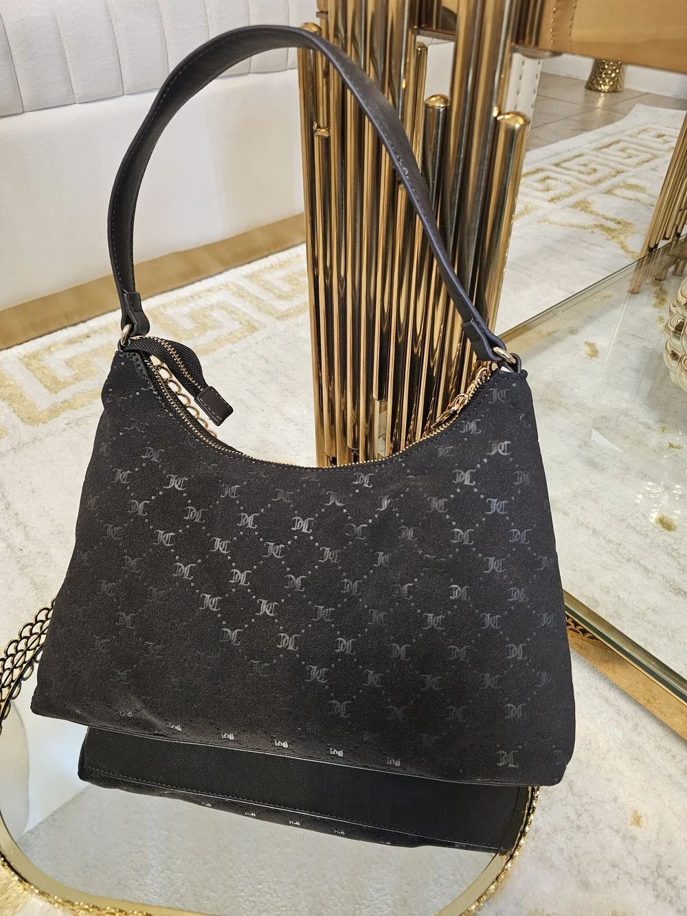 Juicy Couture Black Logo Charm Shoulder Bag